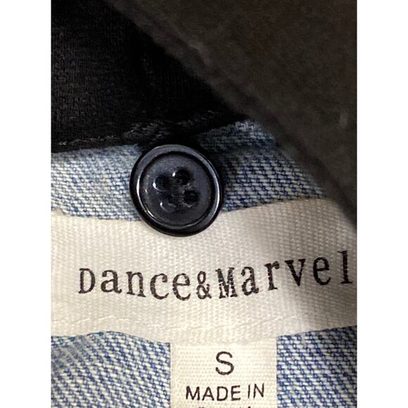 Dance & Marvel Blue Black Hoodie Hooded Distressed Crop Denim Jean Jacket Size S - Picture 3 of 4
